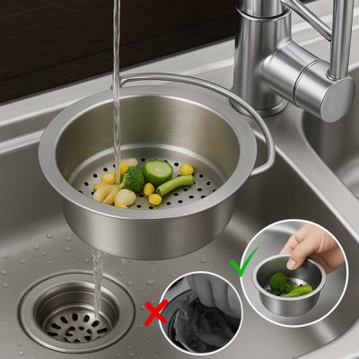 Odtočno cedilo, ki enostavno filtrira in shranjuje | EVOSINK